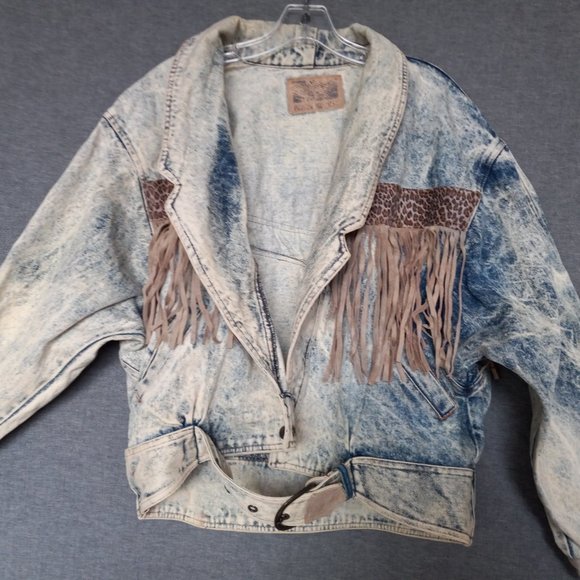 Vintage Fringe Denim Jacket Acid Wash Size L - Picture 12 of 16